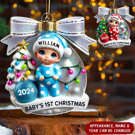 Baby First Christmas personlig akryl julepynt, gave til nyfødt
